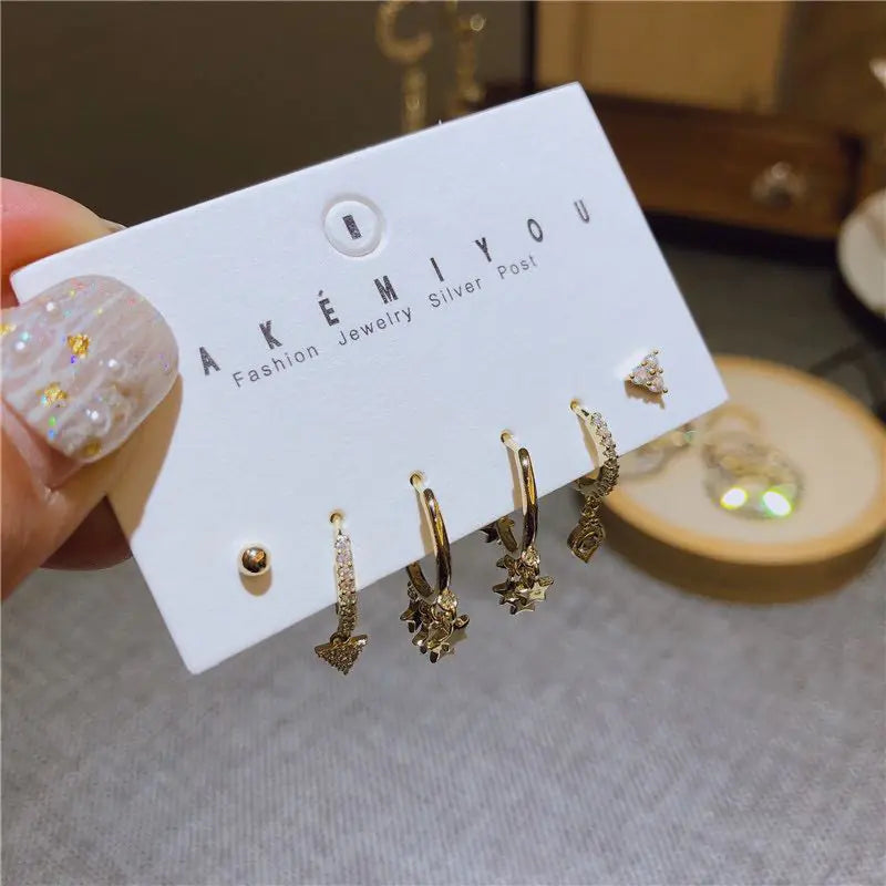 S925 Silver & Copper Star Earring Set (6 Pieces)