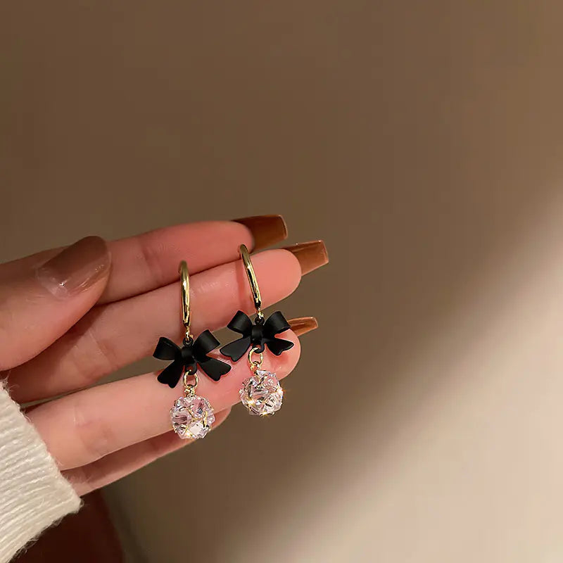 S925 Silver C-Shaped Earrings with Black Butterfly Charm