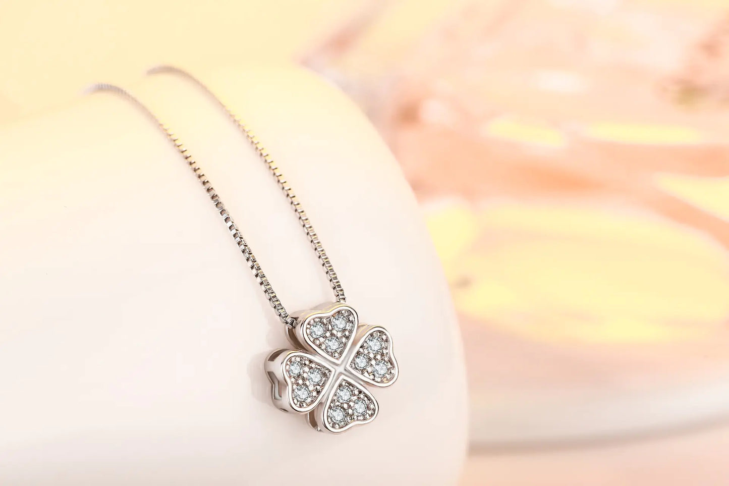 925 Silver Necklace with Copper Four-Leaf Clover Pendant