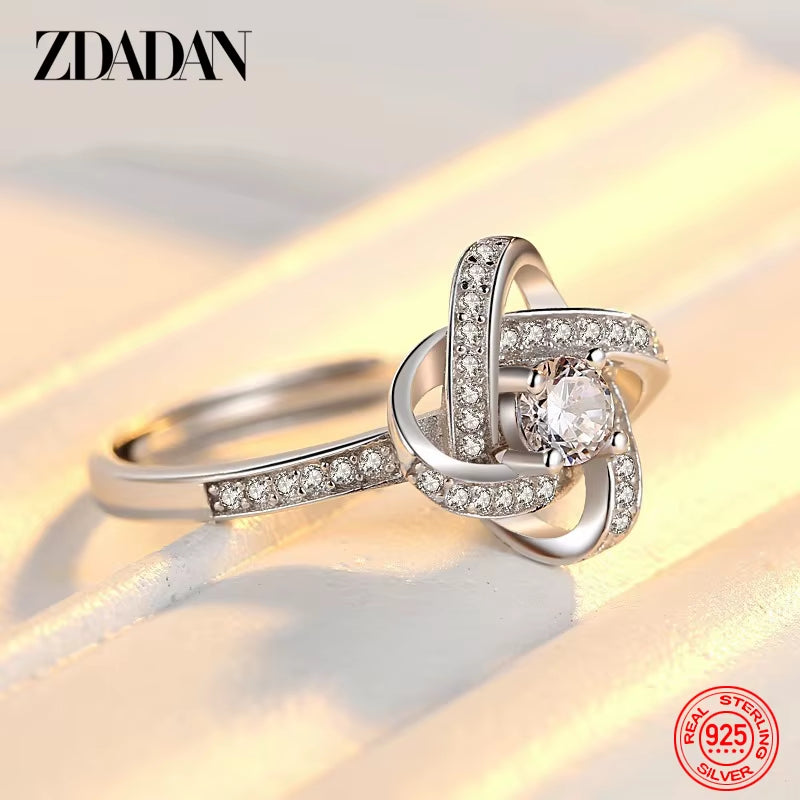 925 Sterling Silver Geometric Zircon Ring for Women Fashion Wedding Engagement Jewelry Party Gift
