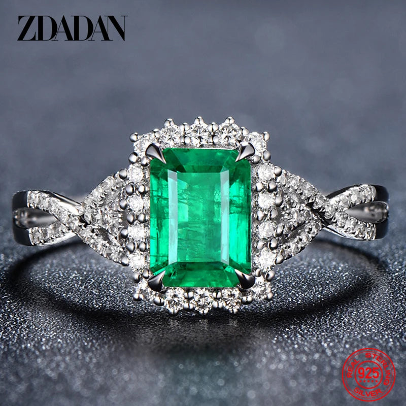 925 Sterling Silver Charm Emerald Ring for Women Fashion Party Jewelry Engagement Gift