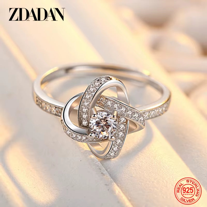 925 Sterling Silver Geometric Zircon Ring for Women Fashion Wedding Engagement Jewelry Party Gift