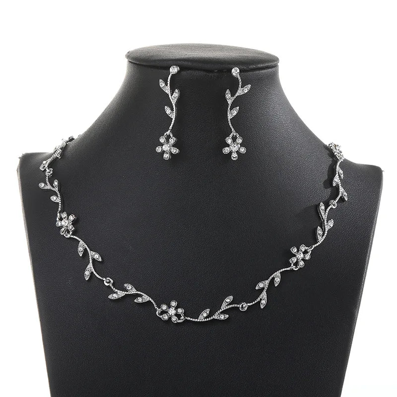Crystal Bridal Wedding Jewelry Sets African Beads Silver Color Rhinestones Women Necklace Set Engagement Prom Jewelry