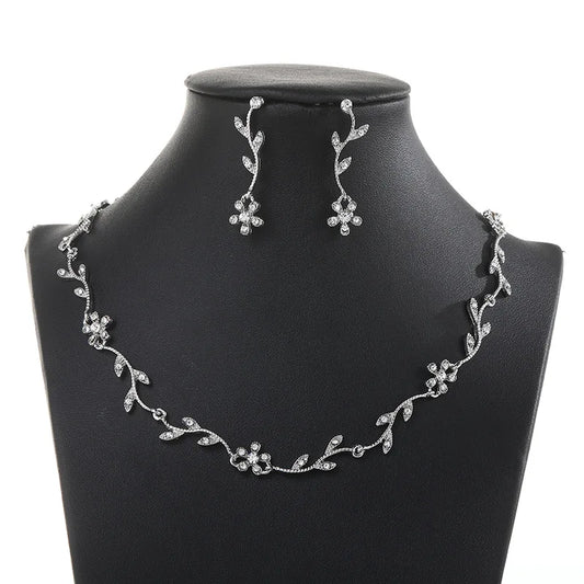 Crystal Bridal Wedding Jewelry Sets African Beads Silver Color Rhinestones Women Necklace Set Engagement Prom Jewelry