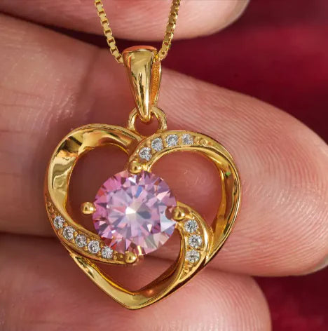 Pink Moissanite Heart Necklace – Timeless Elegance in Sterling Silve
