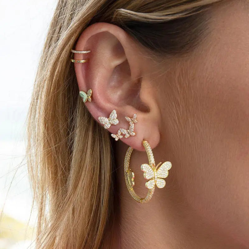 925 Sterling Silver C-Shaped Butterfly Earrings with Zirconia