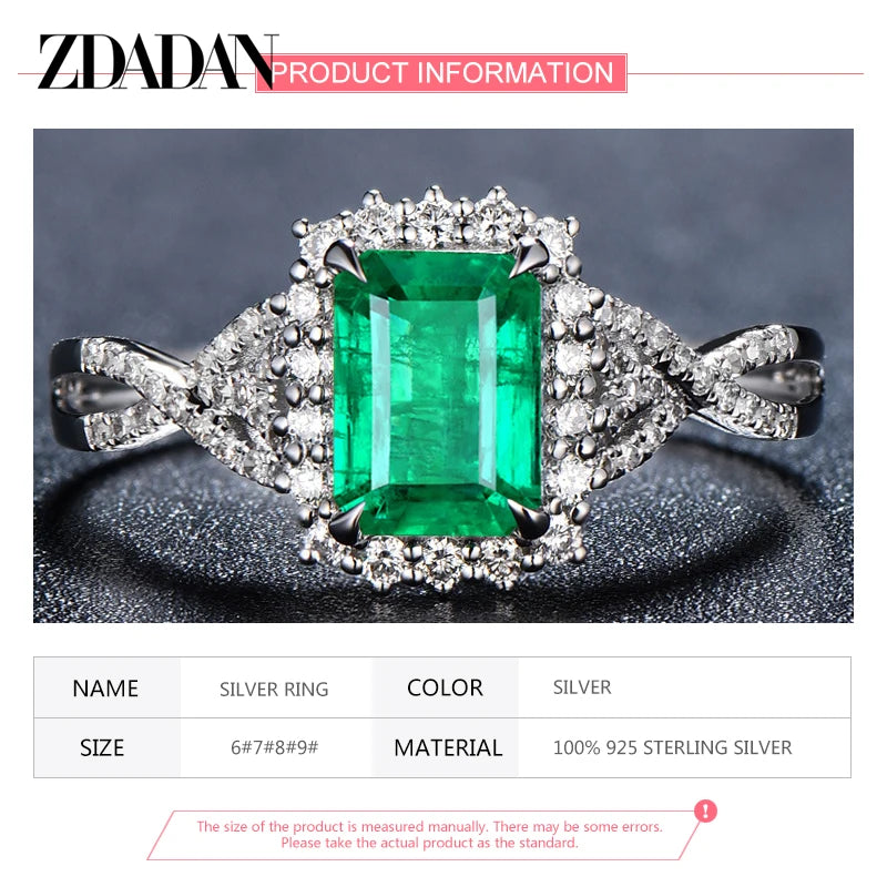 925 Sterling Silver Charm Emerald Ring for Women Fashion Party Jewelry Engagement Gift