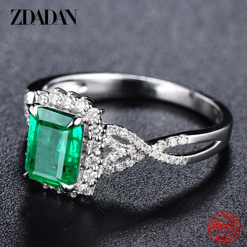 925 Sterling Silver Charm Emerald Ring for Women Fashion Party Jewelry Engagement Gift