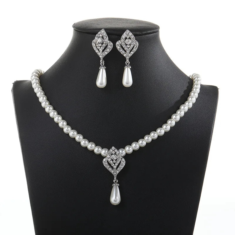 Crystal Bridal Wedding Jewelry Sets African Beads Silver Color Rhinestones Women Necklace Set Engagement Prom Jewelry