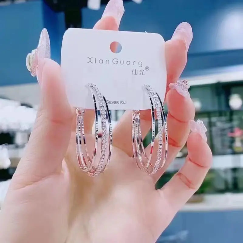 Exaggerated C-Shaped Rhinestone Earrings in 925 Sterling Silver