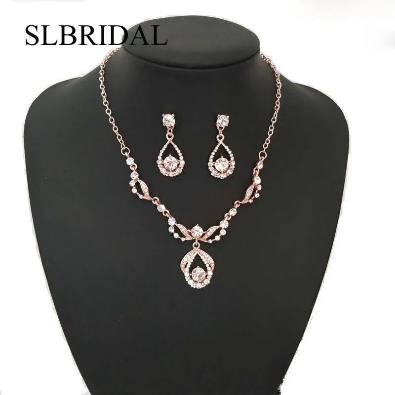 Crystal Bridal Wedding Jewelry Sets African Beads Silver Color Rhinestones Women Necklace Set Engagement Prom Jewelry