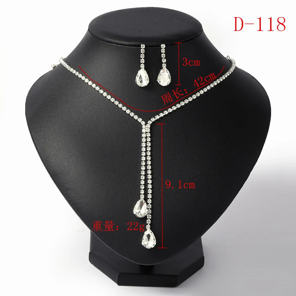 Crystal Bridal Wedding Jewelry Sets African Beads Silver Color Rhinestones Women Necklace Set Engagement Prom Jewelry