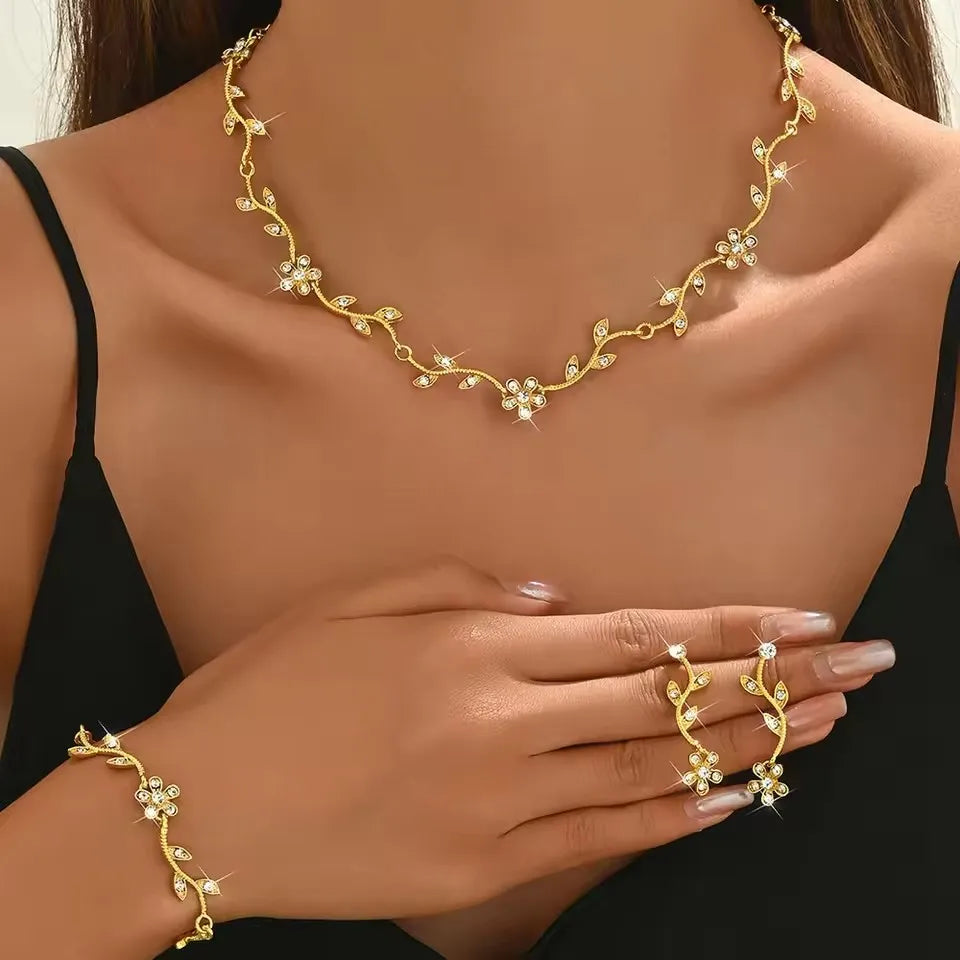 Crystal Bridal Wedding Jewelry Sets African Beads Silver Color Rhinestones Women Necklace Set Engagement Prom Jewelry