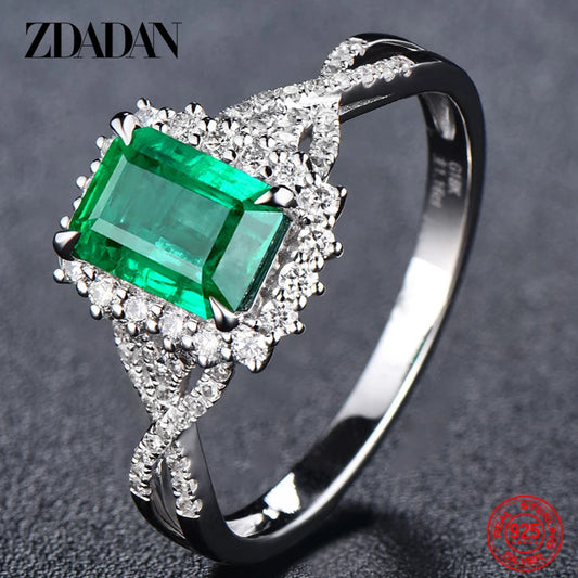 925 Sterling Silver Charm Emerald Ring for Women Fashion Party Jewelry Engagement Gift