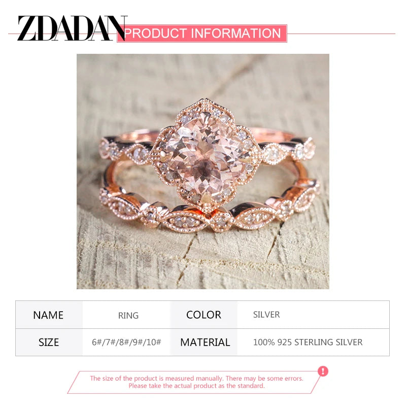 925 Sterling Silver 18K Rose Gold CZ Rings for Women Wedding Jewelry Party Gift
