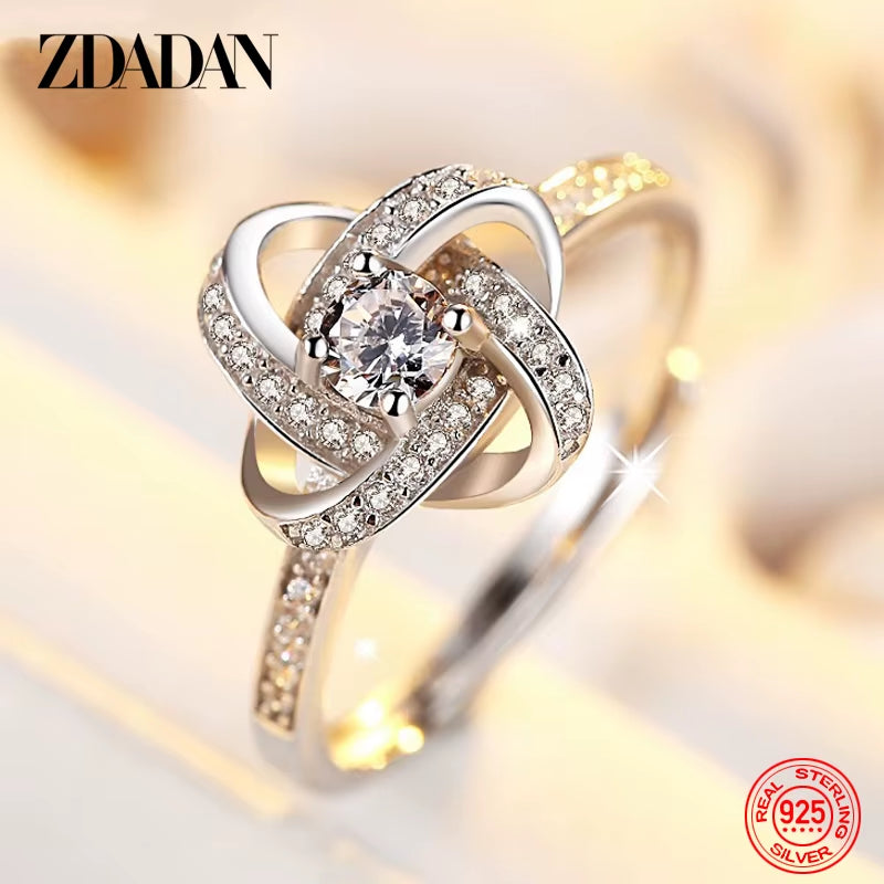925 Sterling Silver Geometric Zircon Ring for Women Fashion Wedding Engagement Jewelry Party Gift