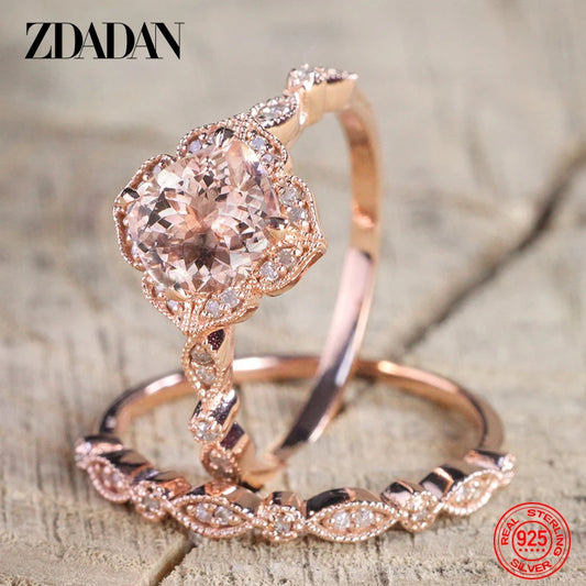 925 Sterling Silver 18K Rose Gold CZ Rings for Women Wedding Jewelry Party Gift