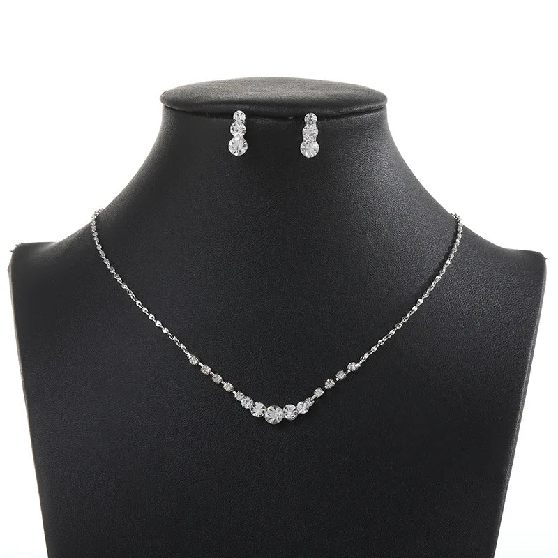 Crystal Bridal Wedding Jewelry Sets African Beads Silver Color Rhinestones Women Necklace Set Engagement Prom Jewelry
