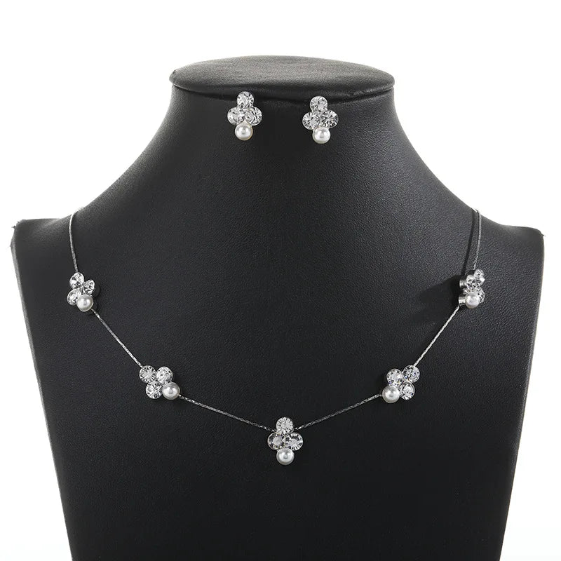 Crystal Bridal Wedding Jewelry Sets African Beads Silver Color Rhinestones Women Necklace Set Engagement Prom Jewelry