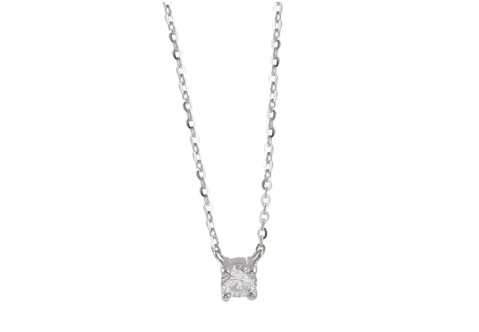 Minimalist 925 Silver Necklace with Zircon Pendant