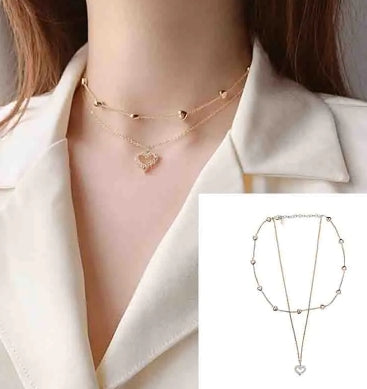 Double-Layered Necklace with Heart Pendant – Gold-Plated & Sparkling