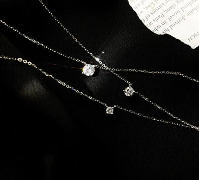 Minimalist 925 Silver Necklace with Zircon Pendant