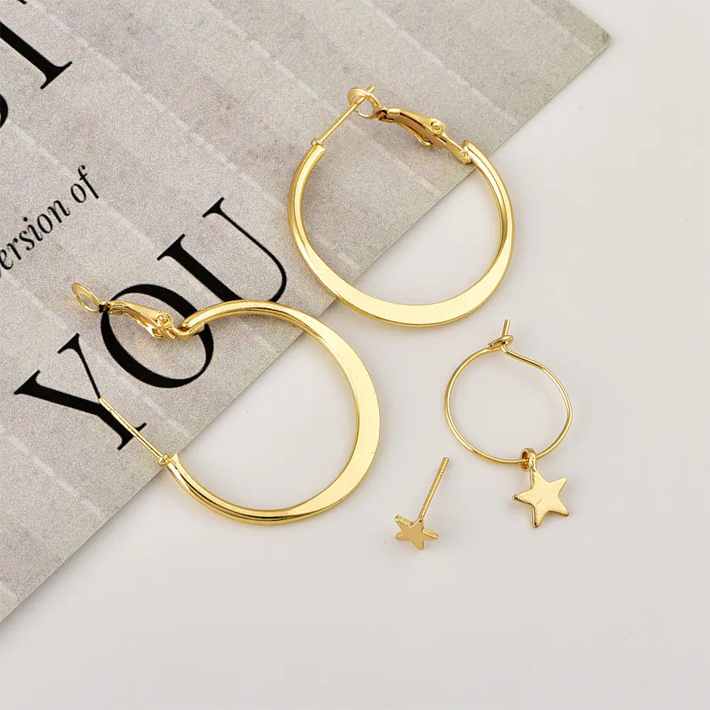 Star and Hoop Earring Set – 4 Pieces, Gold-Tone Finish