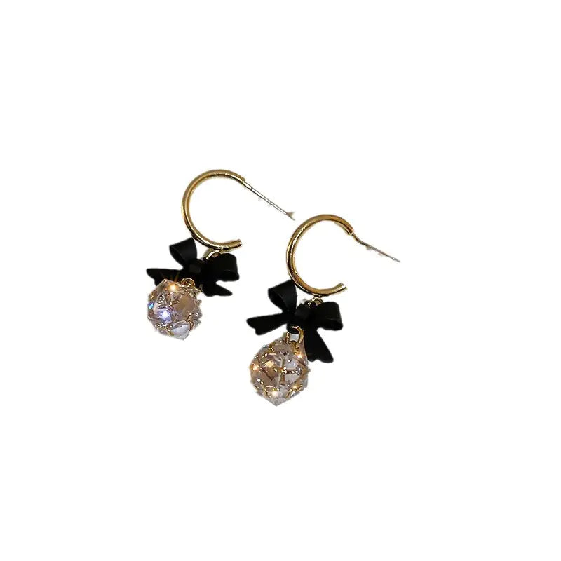 S925 Silver C-Shaped Earrings with Black Butterfly Charm