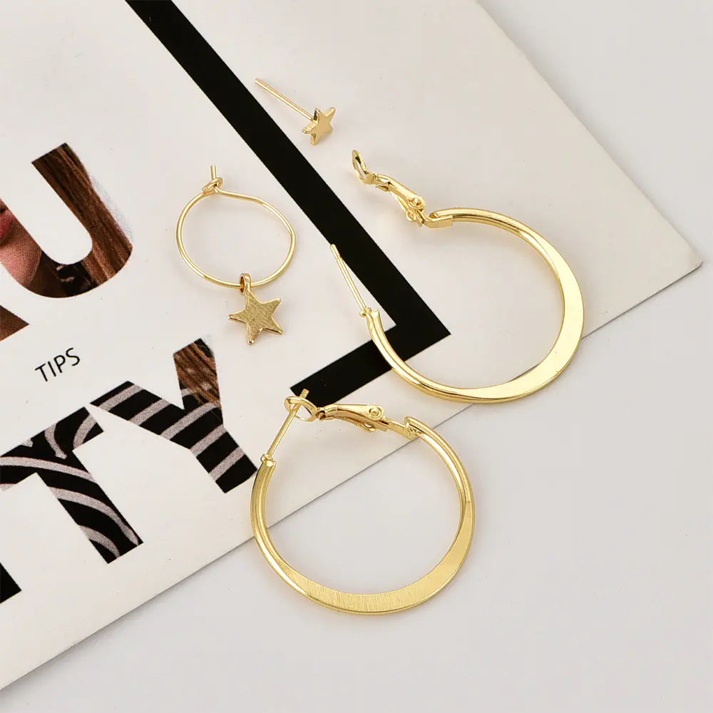 Star and Hoop Earring Set – 4 Pieces, Gold-Tone Finish