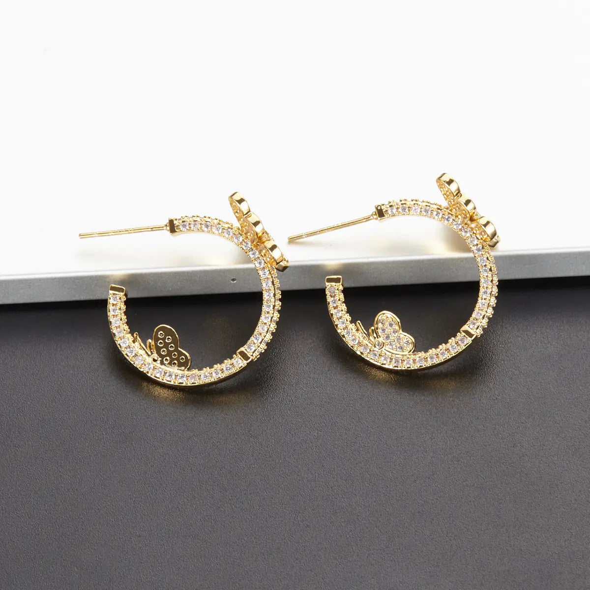 925 Sterling Silver C-Shaped Butterfly Earrings with Zirconia