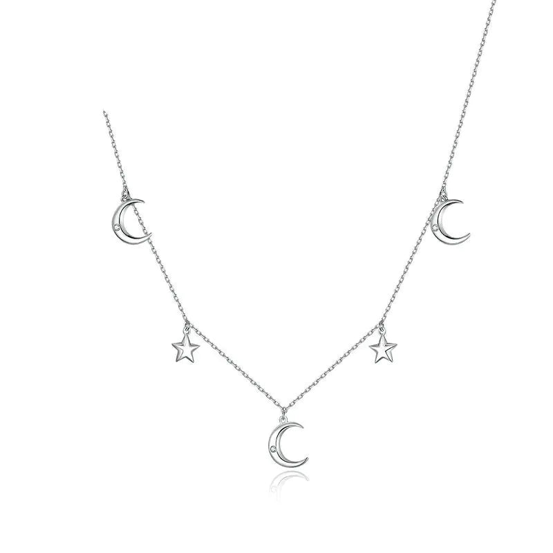 925 Silver Necklace with Star and Moon Pendant  Alternatif sade versiyon: Sterling Silver Star & Moon Pendant Necklace – Elegant Celestial Jewelry