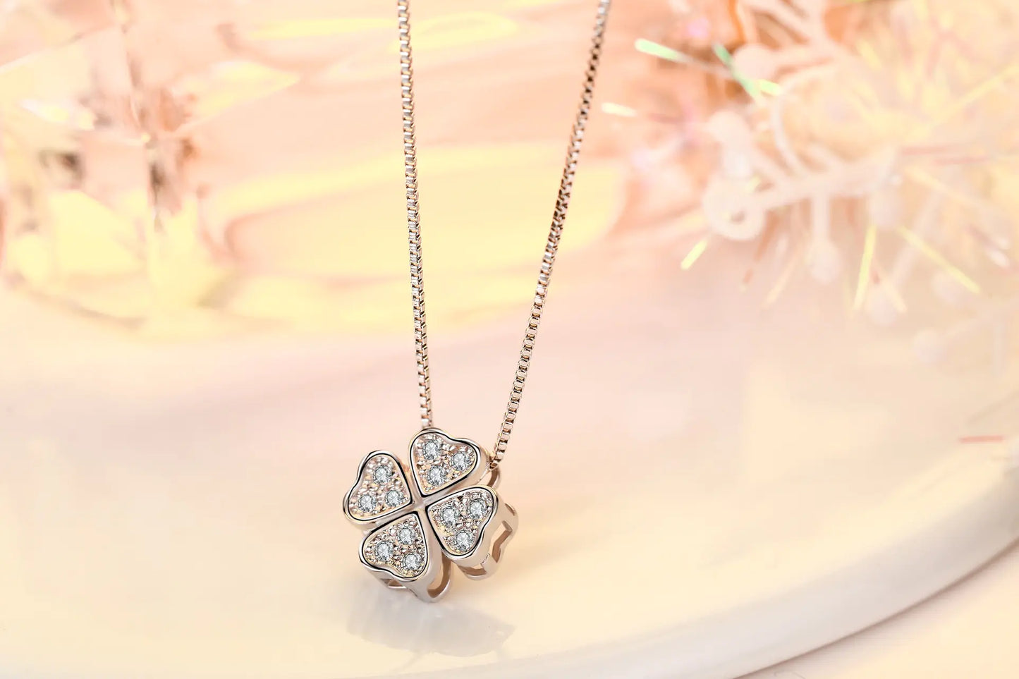 925 Silver Necklace with Copper Four-Leaf Clover Pendant