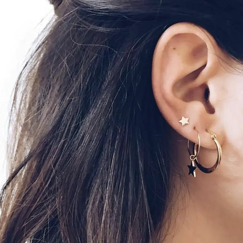 Star and Hoop Earring Set – 4 Pieces, Gold-Tone Finish