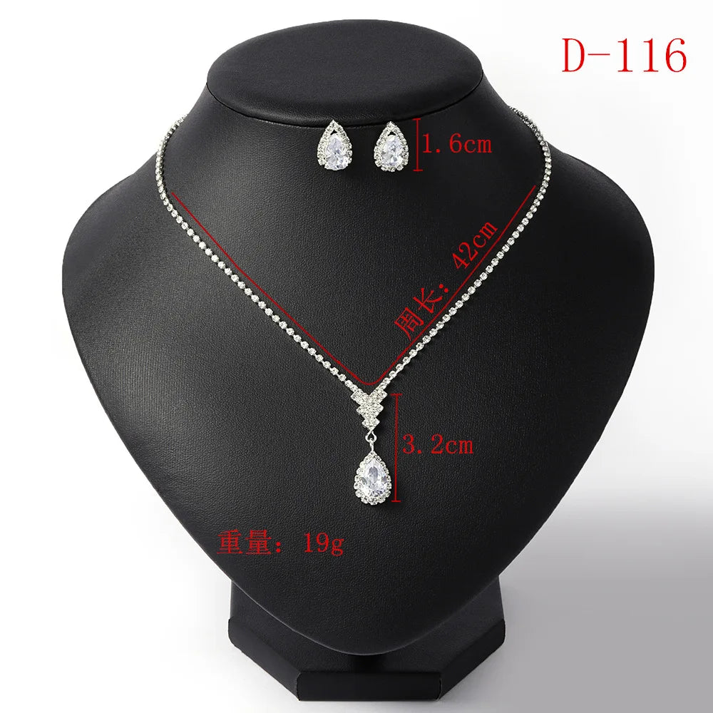 Crystal Bridal Wedding Jewelry Sets African Beads Silver Color Rhinestones Women Necklace Set Engagement Prom Jewelry