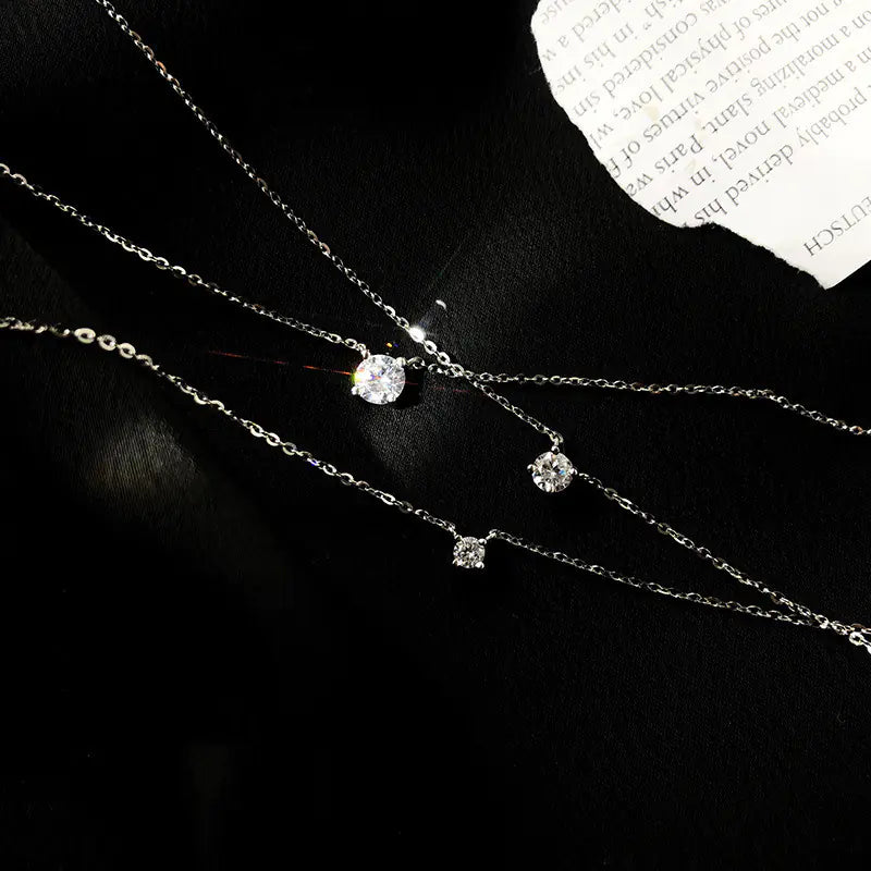 Minimalist 925 Silver Necklace with Zircon Pendant