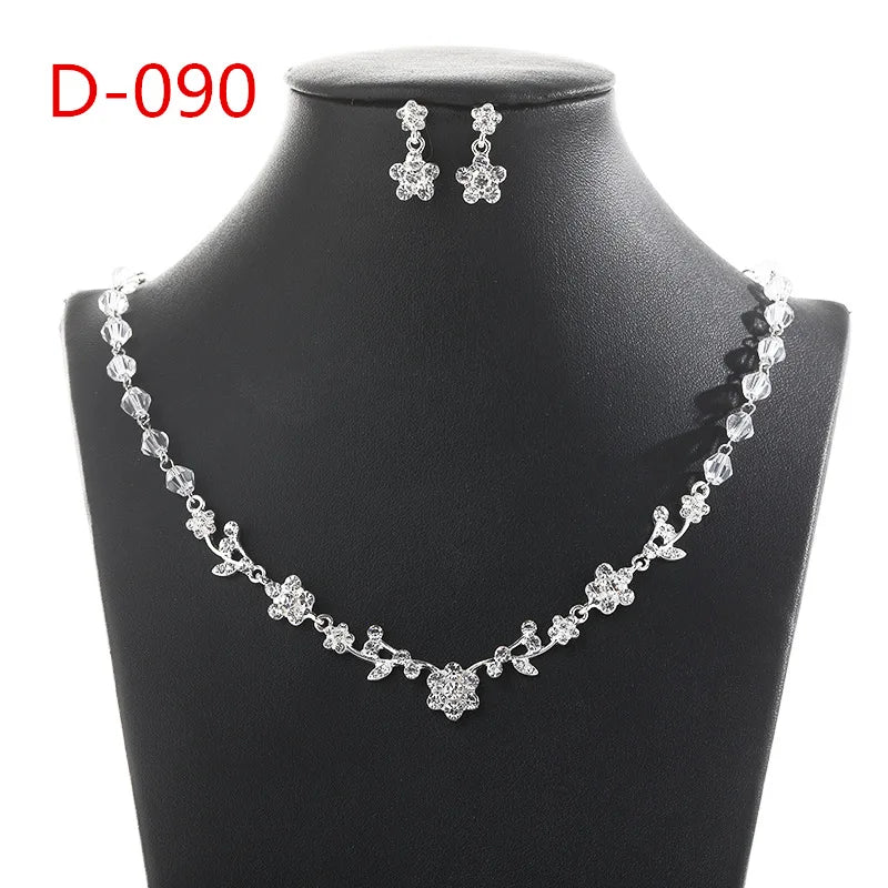 Crystal Bridal Wedding Jewelry Sets African Beads Silver Color Rhinestones Women Necklace Set Engagement Prom Jewelry