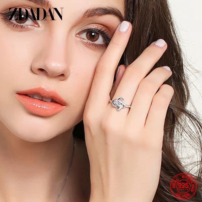 925 Sterling Silver Geometric Zircon Ring for Women Fashion Wedding Engagement Jewelry Party Gift