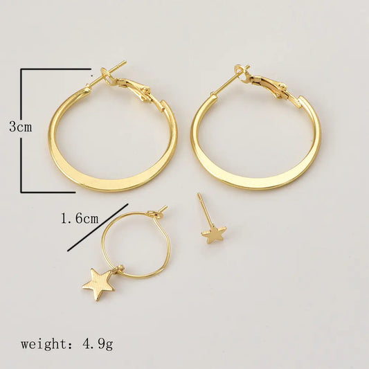 Star and Hoop Earring Set – 4 Pieces, Gold-Tone Finish