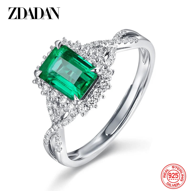 925 Sterling Silver Charm Emerald Ring for Women Fashion Party Jewelry Engagement Gift