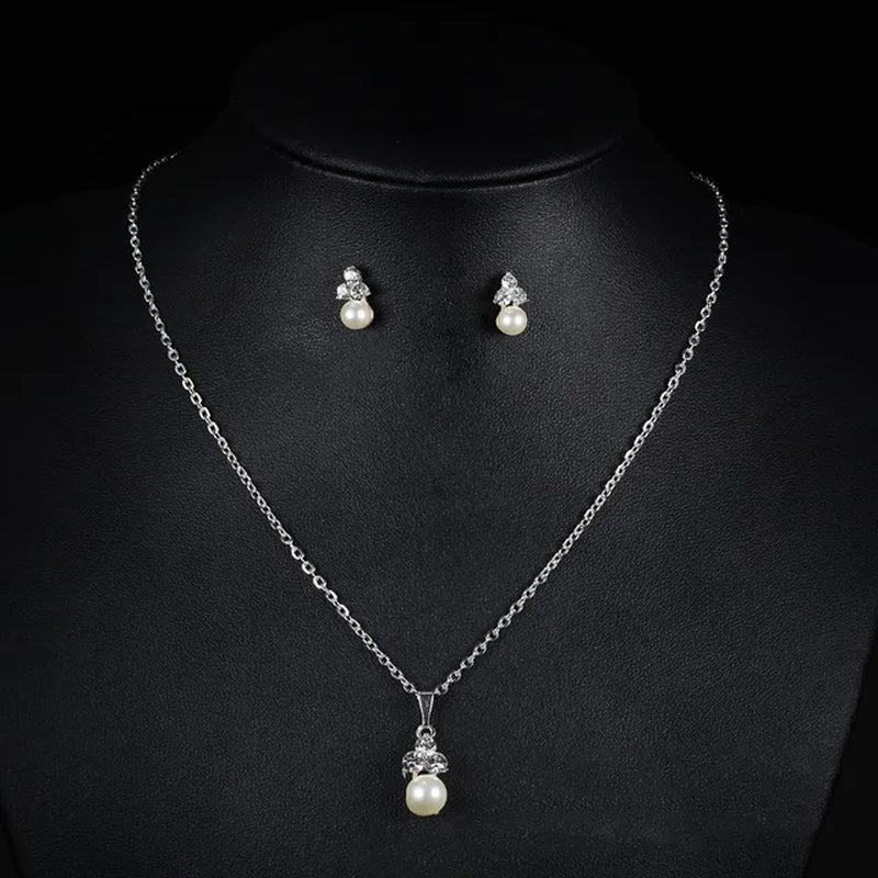 Crystal Bridal Wedding Jewelry Sets African Beads Silver Color Rhinestones Women Necklace Set Engagement Prom Jewelry