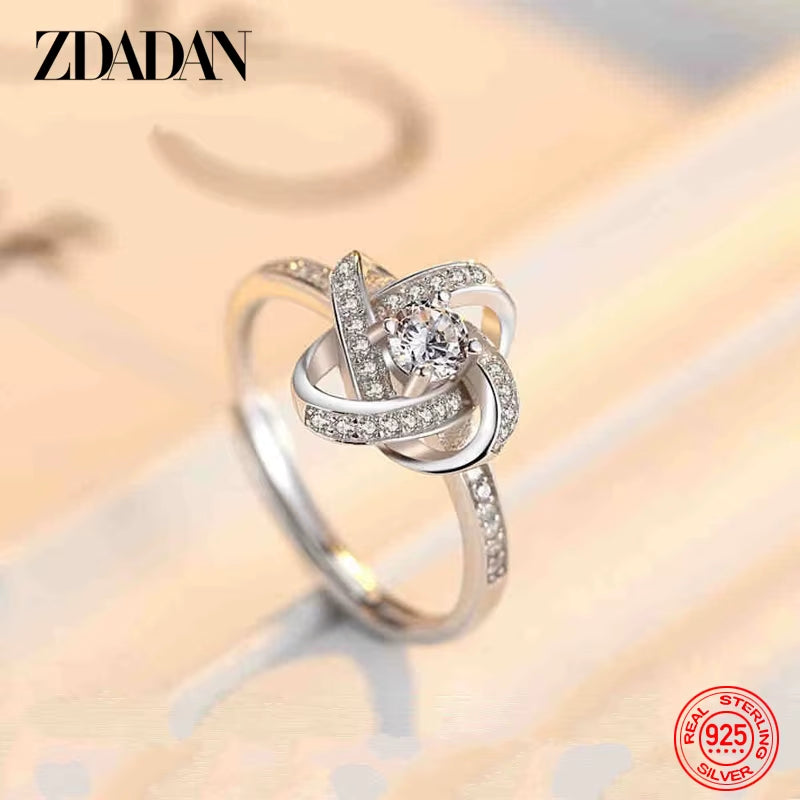 925 Sterling Silver Geometric Zircon Ring for Women Fashion Wedding Engagement Jewelry Party Gift