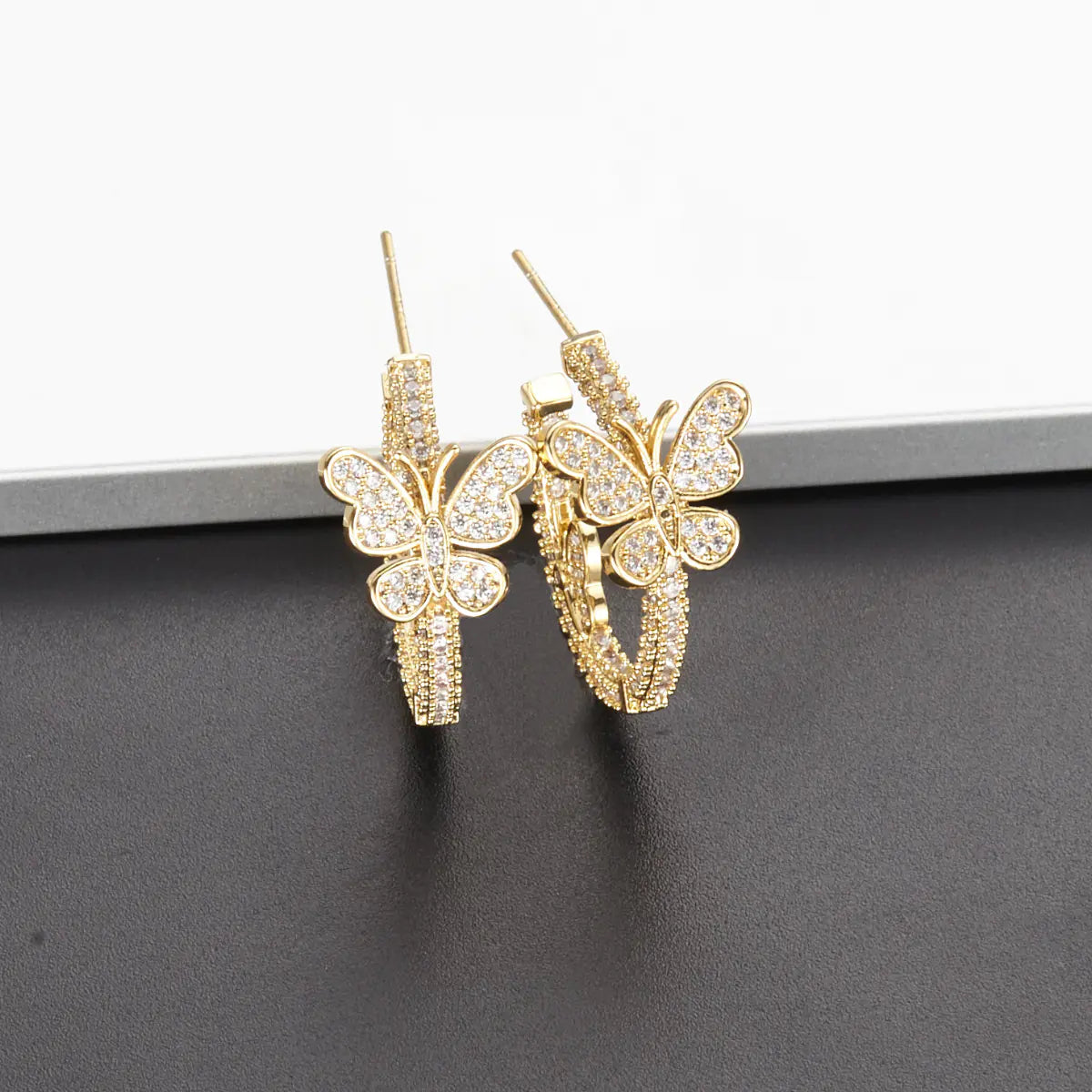 925 Sterling Silver C-Shaped Butterfly Earrings with Zirconia