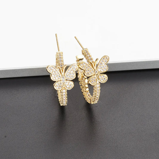 925 Sterling Silver C-Shaped Butterfly Earrings with Zirconia