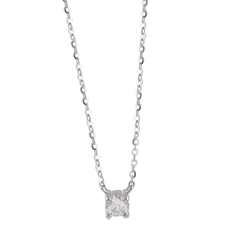 Minimalist 925 Silver Necklace with Zircon Pendant