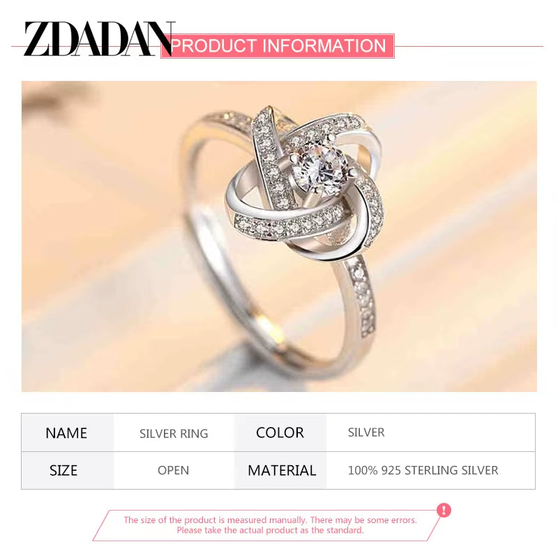 925 Sterling Silver Geometric Zircon Ring for Women Fashion Wedding Engagement Jewelry Party Gift