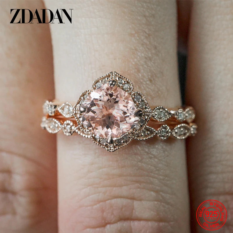 925 Sterling Silver 18K Rose Gold CZ Rings for Women Wedding Jewelry Party Gift