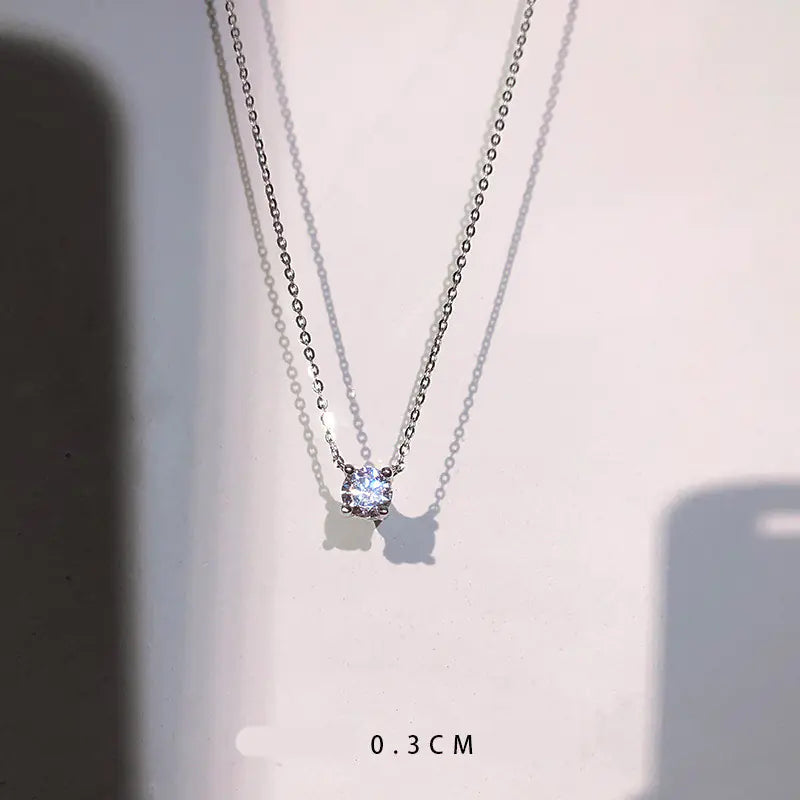 Minimalist 925 Silver Necklace with Zircon Pendant