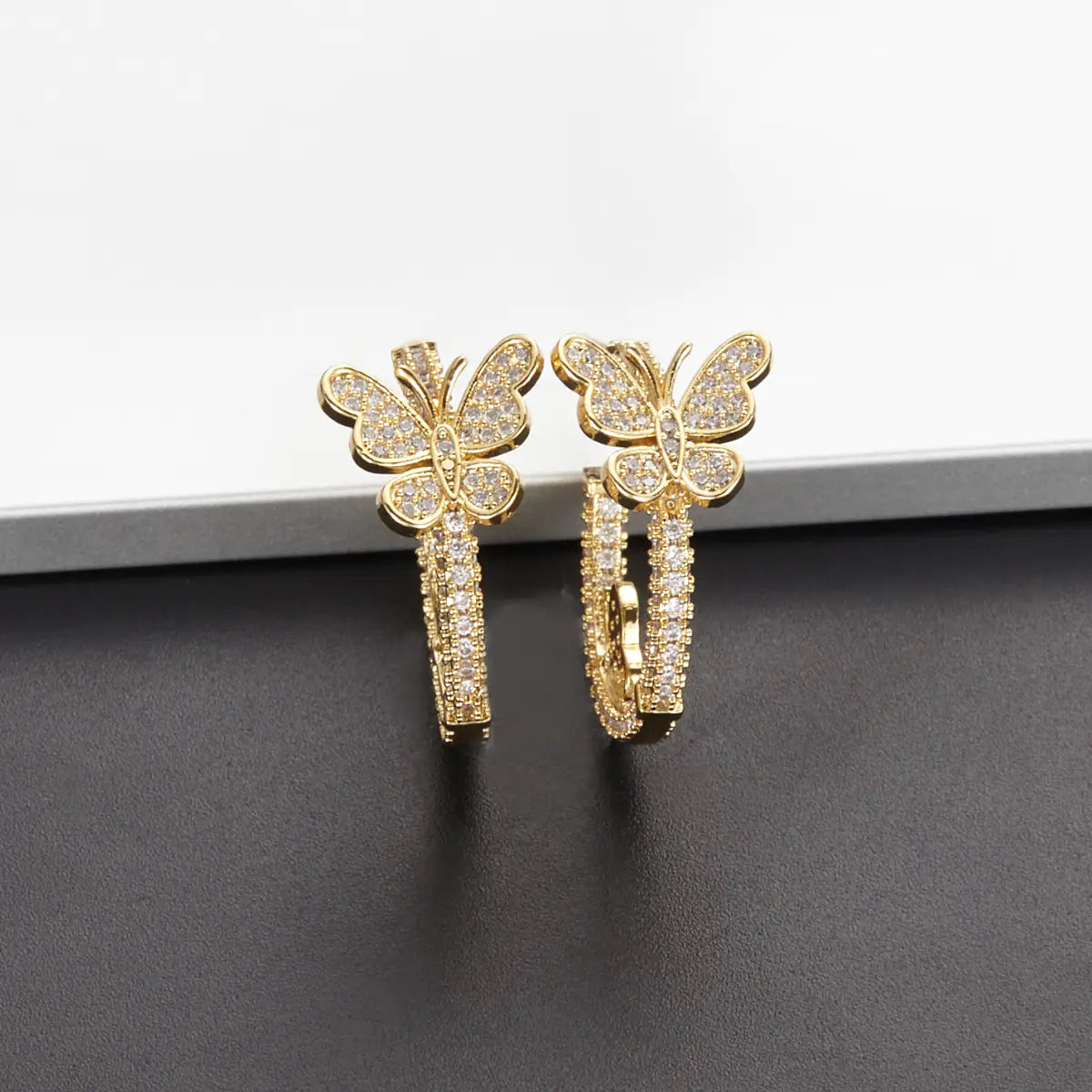 925 Sterling Silver C-Shaped Butterfly Earrings with Zirconia