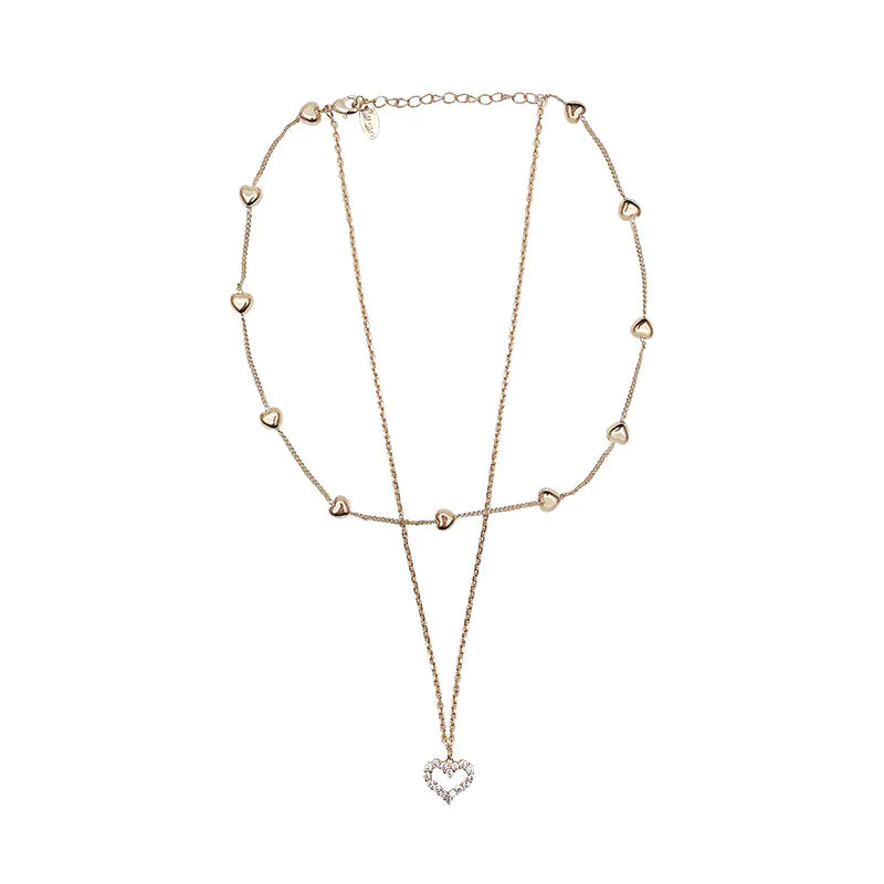 Double-Layered Necklace with Heart Pendant – Gold-Plated & Sparkling