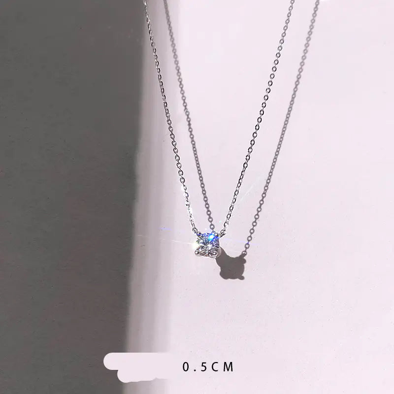 Minimalist 925 Silver Necklace with Zircon Pendant